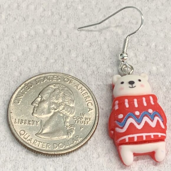 Polar Bear Earring, Christmas Earring, Holiday Earring, Silly Earring, Gift Idea - Picture 4 of 4